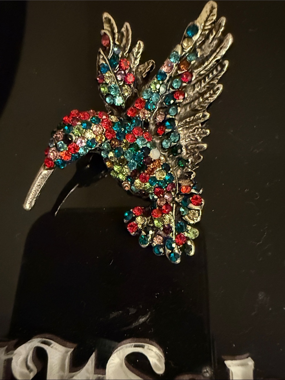 Multicolor Crystal Hummingbird Brooch - Picture 2 of 3